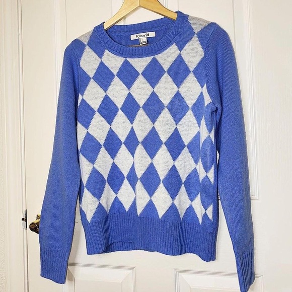 Forever 21 Periwinkle Crewneck Argyle Sweater - Picture 3 of 6